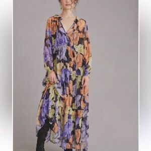 NWT Anthropologie The Marais Printed Chiffon Maxi Dress Size XL